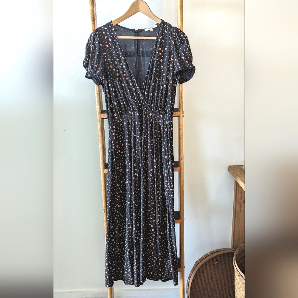 Madewell Puff Sleeve Faux Wrap Midi Dress in Scatter Floral size 2